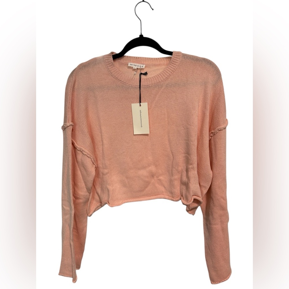 Mimosa‎ Pink Cropped Long Sleeve Crew Neck Sweatshirt